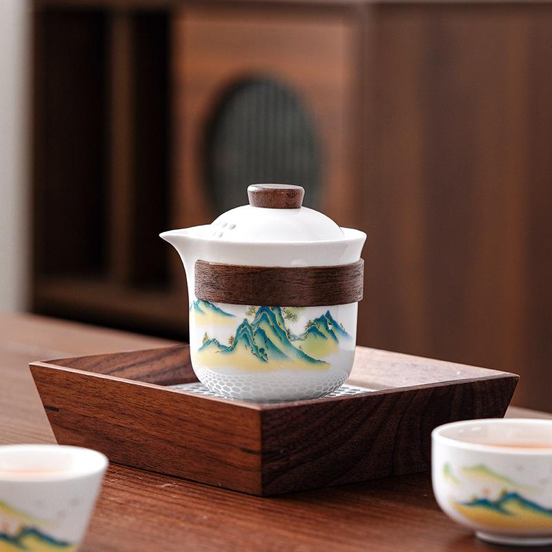 Plain-fired white porcelain Kung Fu tea set, simple whole set, hand-held pot, express guest gift box, teacup gift.