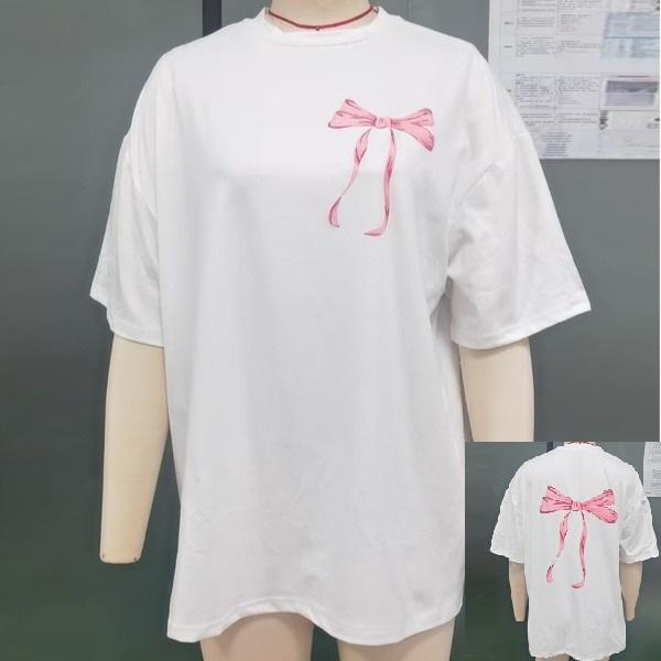 

Летние футболки с круглым вырезом, 3D-принтом розового банта, белые, модные, повседневные, с коротким рукавом, женские футболки XS белый