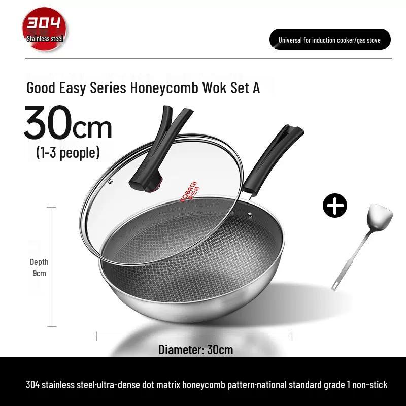KOBACH 30cm Stainless Steel Non-Stick Honeycomb Wok