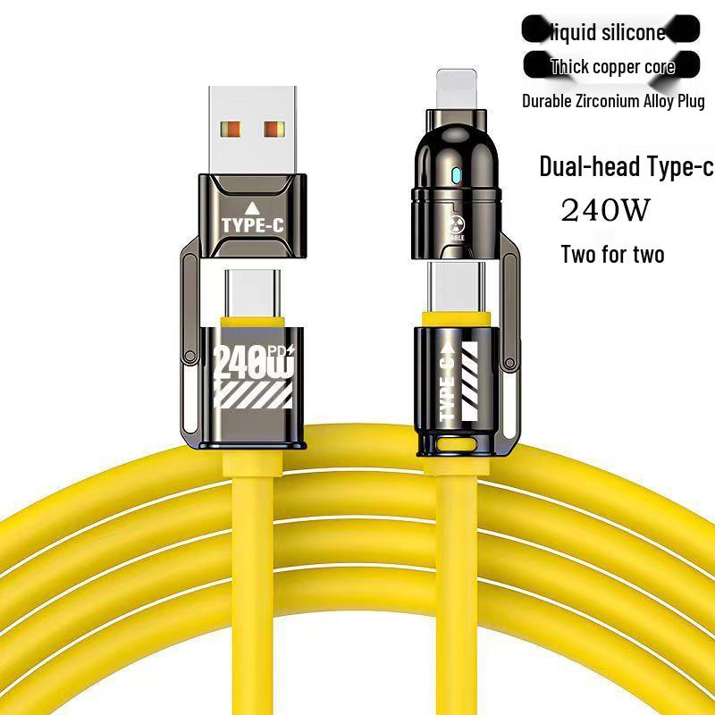 240W 4-in-1 Silicone Data Cable with Zinc Alloy Connectors for Super Fast Charging