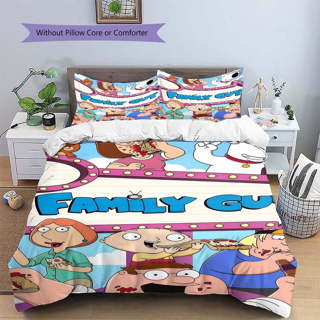 Family Guy Poster Pattern Bedding Home Decoration Birthday Gift ( 1 duvet cover + 2 pillowcase, without core),fan merchandise.
