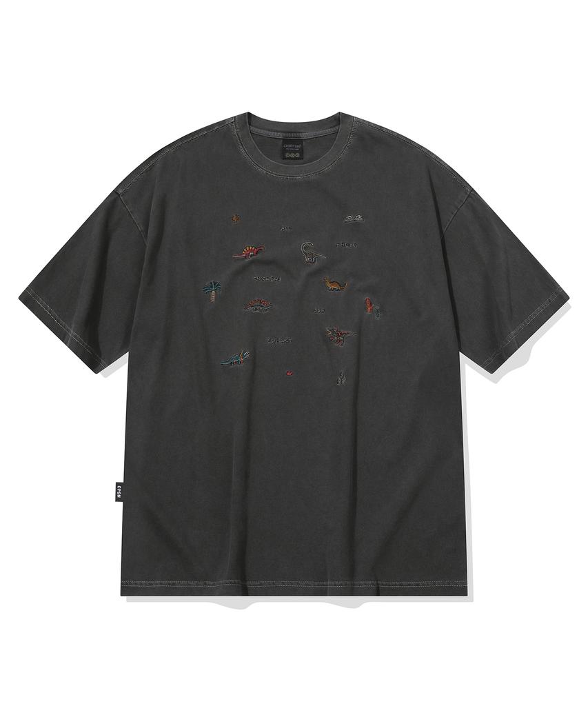CPGN STUDIO Dino Stitch Embroidered Pigment Short Sleeve T-Shirt Smoke Black