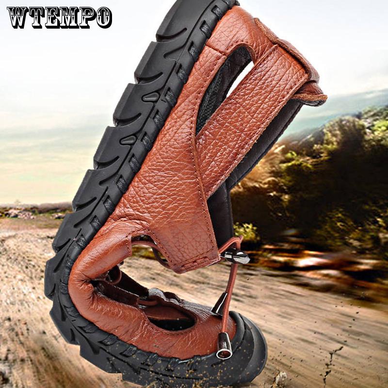 Мужские сандалии Кожаные нескользящие пляжные уличные кожаные сандалии 44 коричневый — фото 5