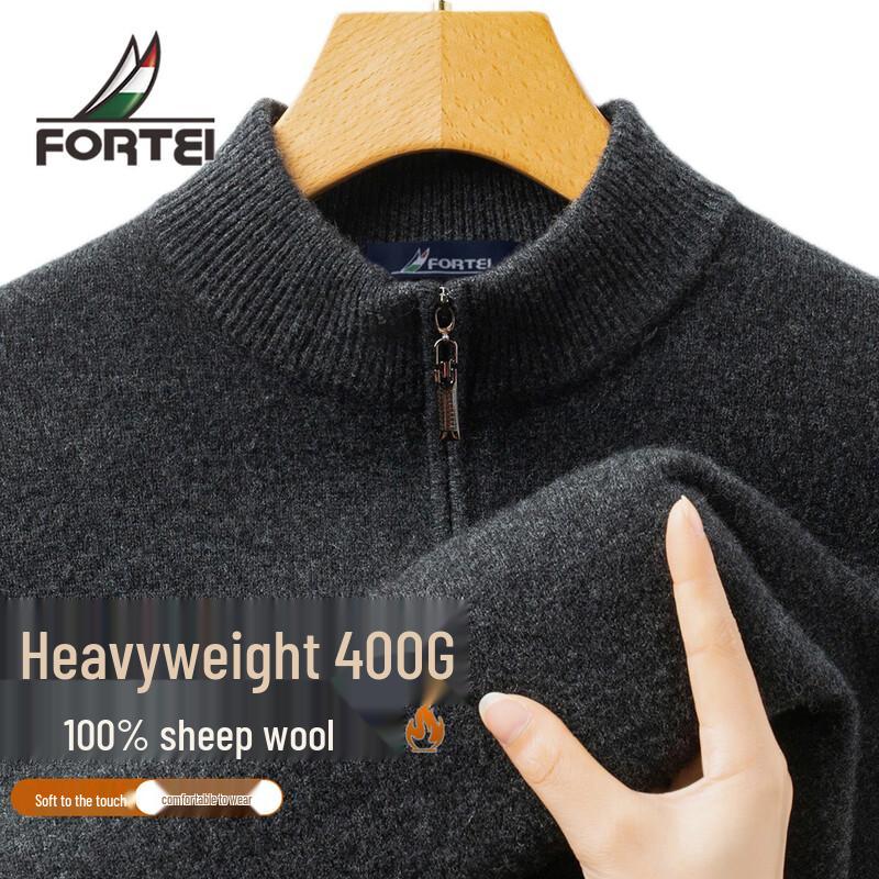 

Men s Futing 100% Merino Wool 400G Half-Zip Thermal Sweater XL