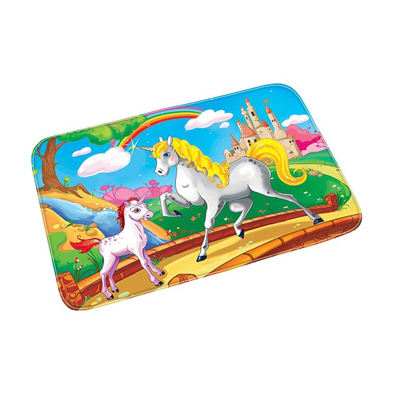Pink Cute Cartoon Unicorn Pattern Doormat Bedroom Living Room Hallway Floor Rug Decor Balcony Anti-Slip Home Carpet Furry Mat