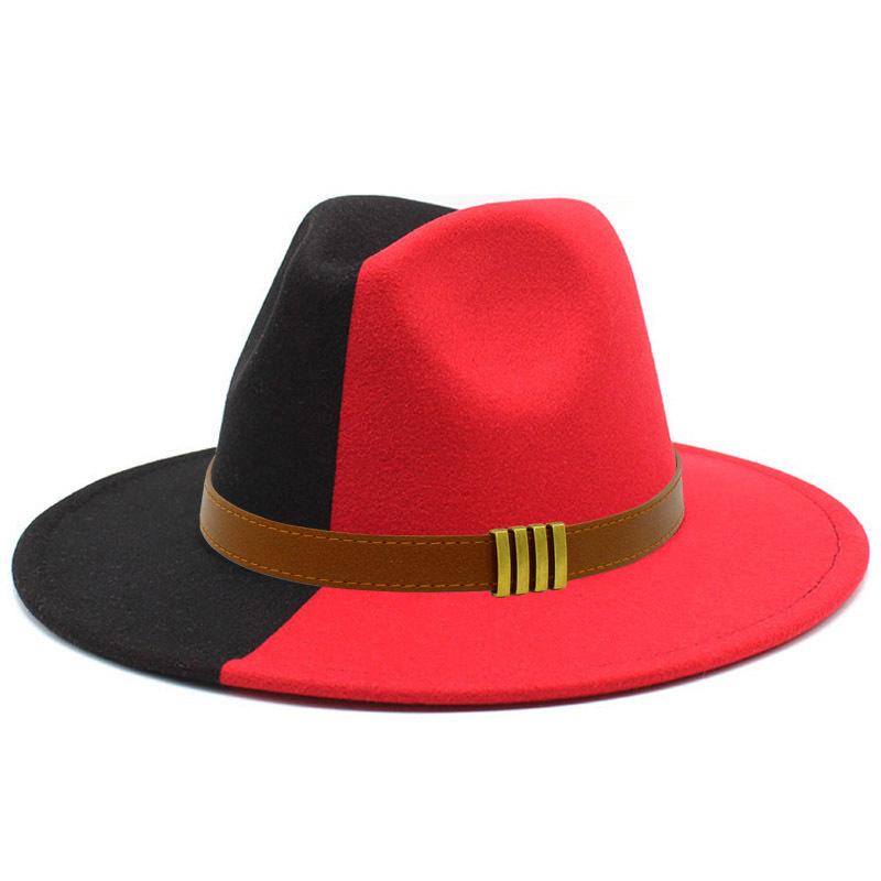 French Retro Double-color Woolen Top Hat Simple Belt Buckle Hepburn Style Wide-brimmed Cowboy Hat British Style Jazz Hat