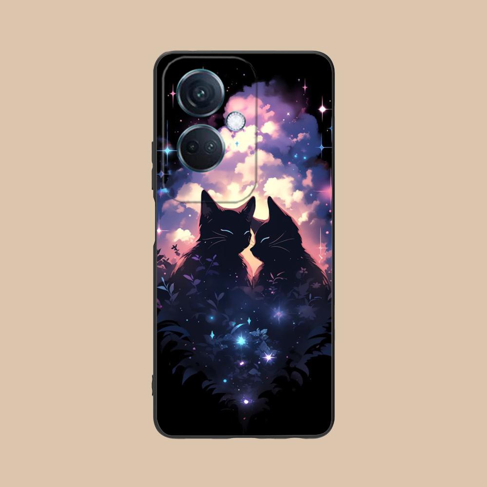 Luna Moon Cat Mobile Phone Case for OPPO Reno 14 13 12 11 10 9 8 7 6 5 F T Pro 5G Colorful Printing Cover Cover Pretty Luxury