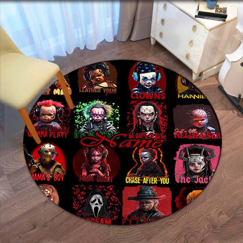 Custom Name Halloween horror Printed Round Rug Carpet Chair Rug Area Rug Entryway Doormats,for Office Chair Living Room Bedroom Kitchen Room.