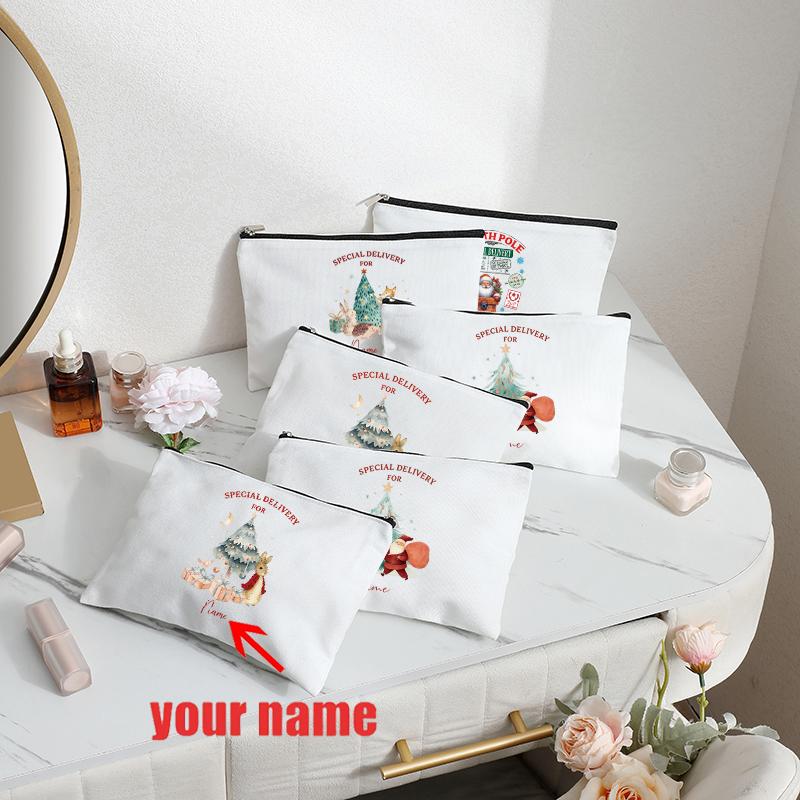 Personalized Christmas Cosmetic Bag and Wash Bag Custom Christmas Santa Christmas Style Decoration Gift for Girl Friend or Mom