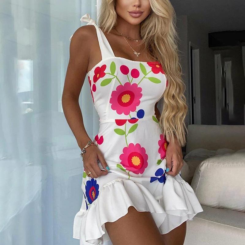 

Платье Темперамент Сексуальная Подтяжка Цветок Нерегулярная Свободная Юбка Дети