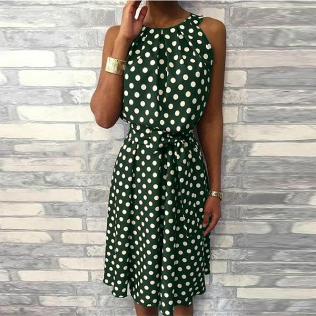 Women's Fashion Polka Dot Sleeveless Strapless Round Neck Casual Loose Dress