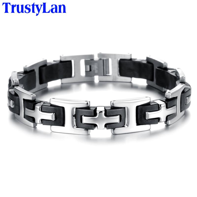 

Classic Men s Cross Bracelets 316L Stainless Steel Silicone Bracelet for Man Male Jewelry Friendship Men s Bangles on Hand 22cm
