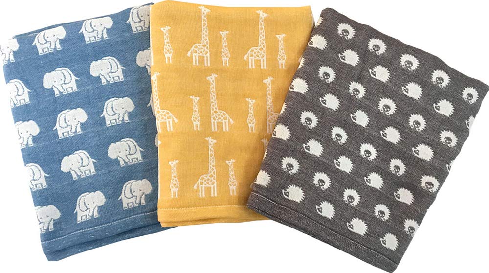 Bath Made in Pure Baby 70 x Elephant Infant BL Jōgan Towel, Japan, Cotton, 6-Layer Gauze, Towel, 120cm, Blue, Design, ELFB-300