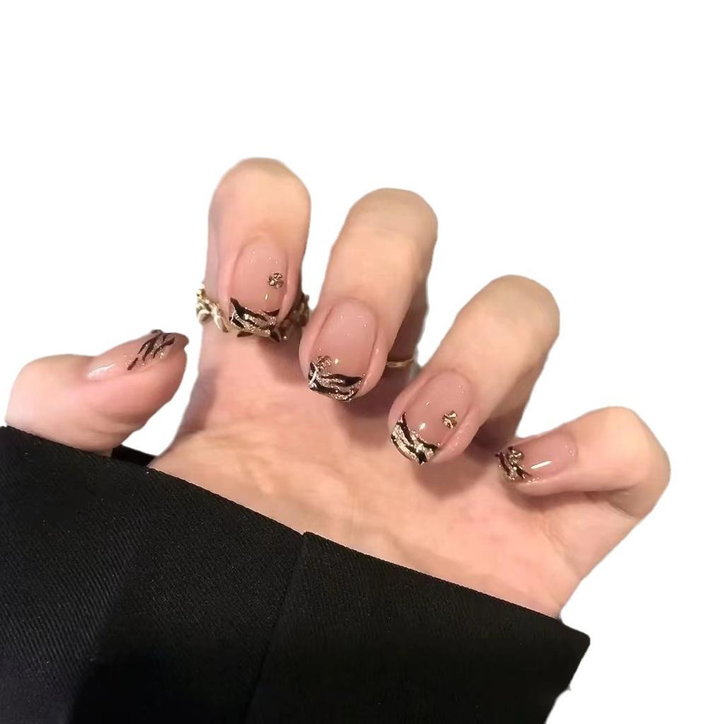 Pure Hand-wearing Nail Short Style, Personalized Hot Girl Cat-eye Zebra Pattern Summer Nail Art Fake Nail Piece Removable
