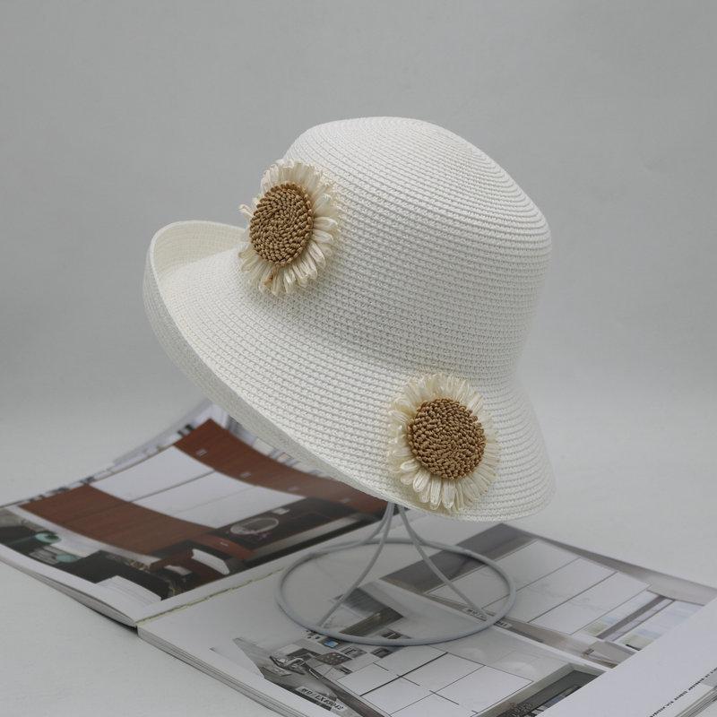 2022 Spring/summer New Handmade Sunflower Straw Hat South Korea Leisure Fisherman Hat Large Rim Fashion Ladies Travel Hat