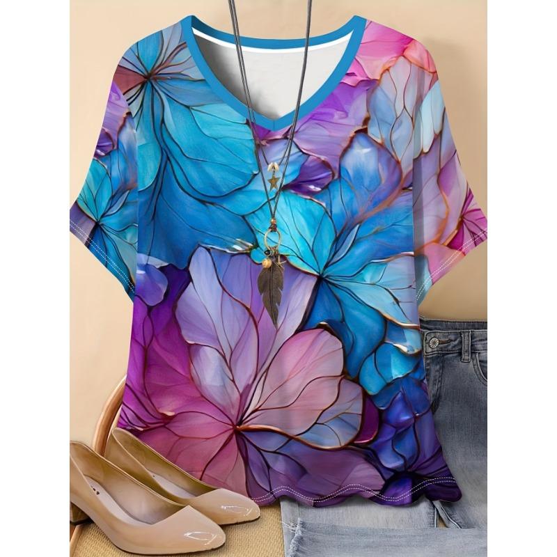 

European and American versatile casual plus size women s 3D printed dreamy gradient full body printed pattern S