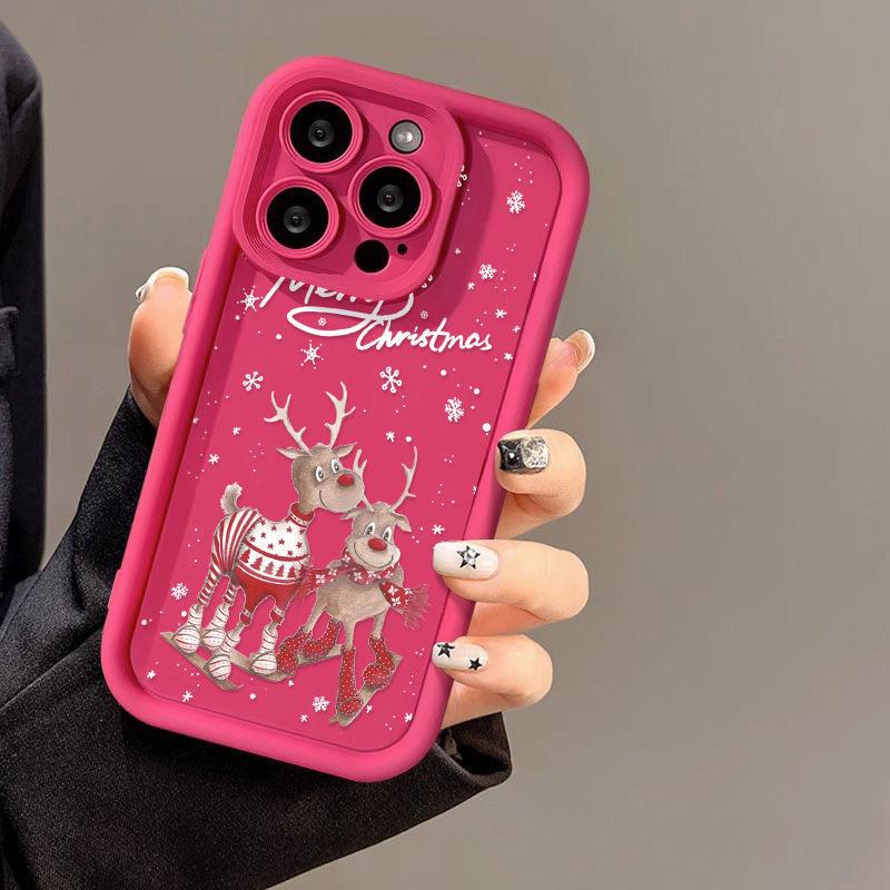 Christmas Reindeer Phone Case for iPhone 11-16 Pro Max: Cute, Drop-Proof, Cross-Border