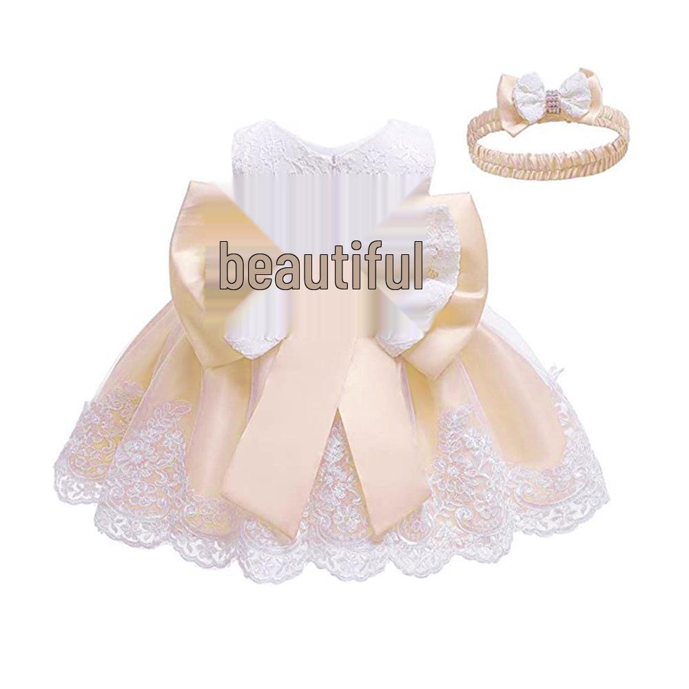 Children's Lace Color Block Birthday Bow Dress