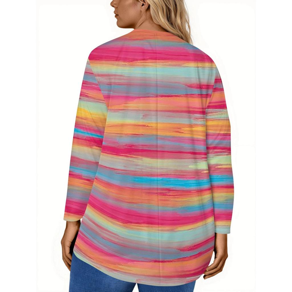 Damenmode Große Größe Rundhals Langarm Casual Print Lose Pullover Top
