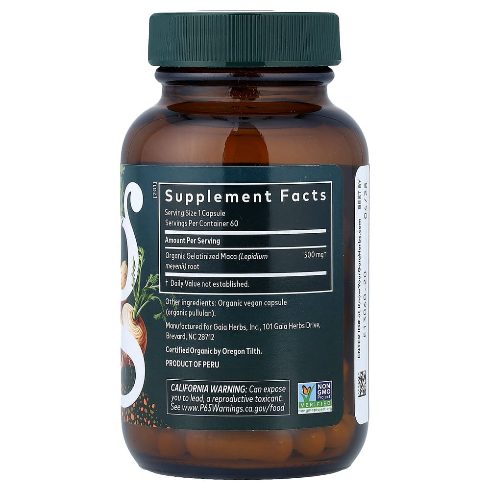 Gaia Herbs Gelatinized Peruvian Maca Root, 60 Vegetarian Capsules