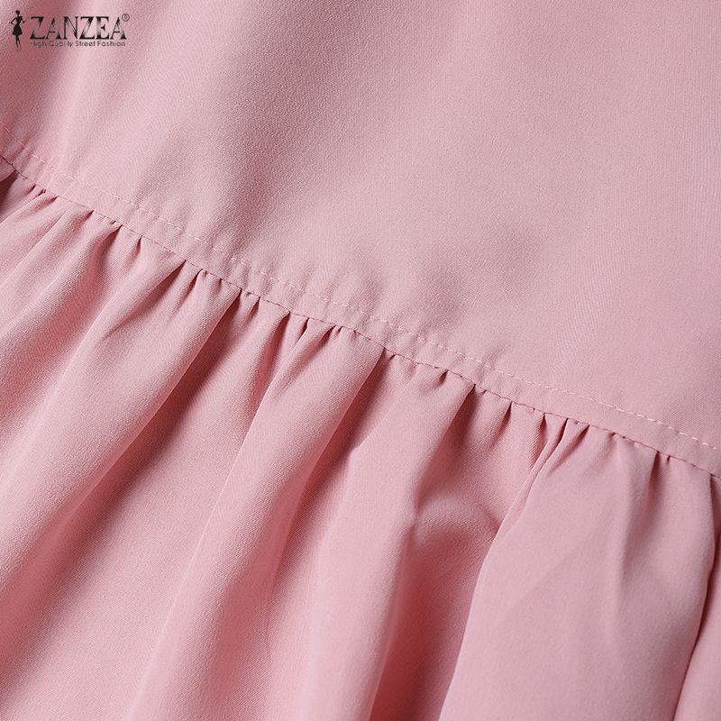 ZANZEA Women Casual Turn Down Collar Loose Summer Short Sleeve Dress