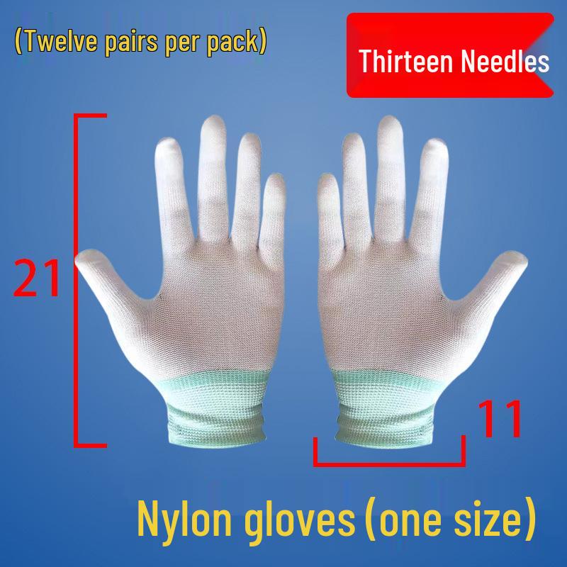 Ultra-Thin Nylon Breathable White Work Gloves - Skin-Friendly, Non-Slip, Elastic, Wear-Resistant.