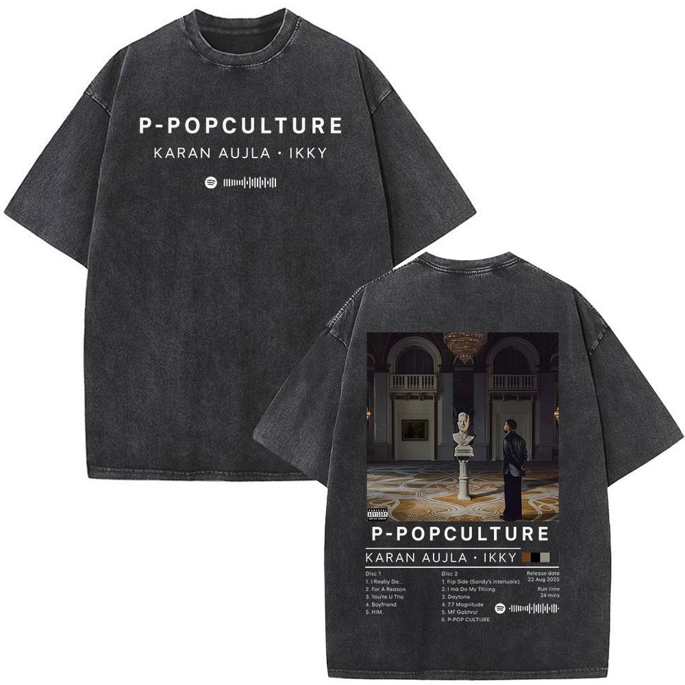Rapper Karan Aujla PPOP Culture Tour Graphic T Shirt Men Hiphop Cotton T Shirts Loose Vintage Washed Tshirts Fan Gifts M
