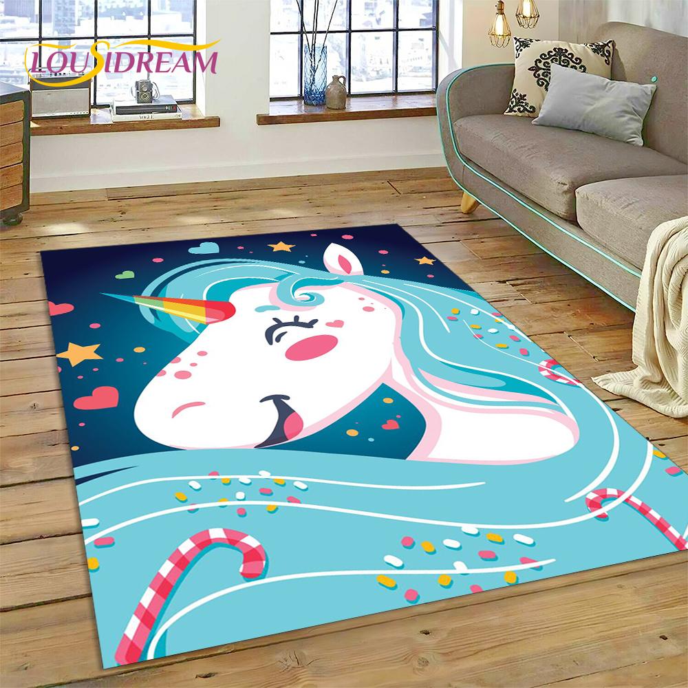 Cute Unicorn Girl Gift Cartoon Carpet Rug for Home Living Room Bedroom Sofa Doormat Decor,Kid Play Area Rug Non-slip Floor Mat