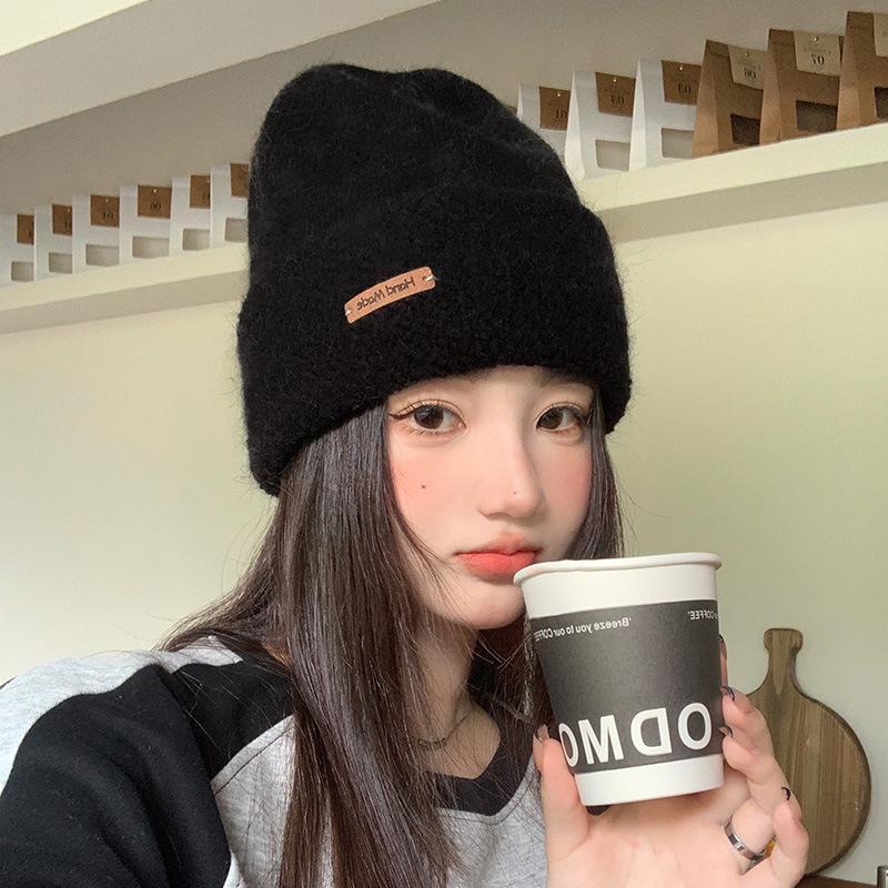 Autumn and winter knitted hats versatile solid color wool hats plus wool blended wool hats big head circumference hats show small face