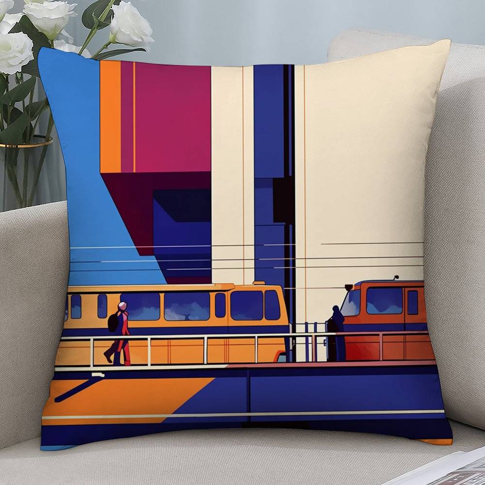Color Block Train Minimalist Style Pillow Case Short plush Double-sided Print Square Throw Pillow Covers Sofa Home Cushion Decor