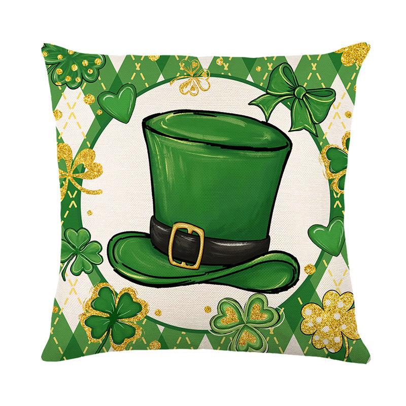 Green Four-leaf Clover Printed Pillowcase St. Patrick's Day Decorative Cushion Cover Living Room Sofa Pillow