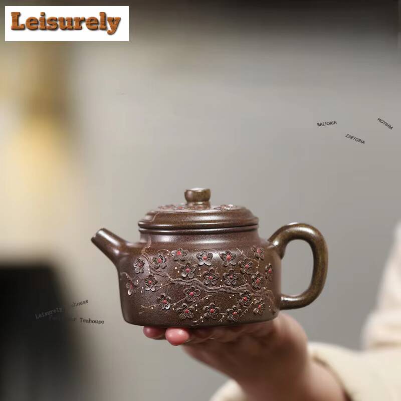 111ml Boutique Yixing Purple Clay Teapots Handmade plum bossom dezhong Pot Raw Ore Section Mud Tea Maker Kettle Zisha Tea Set