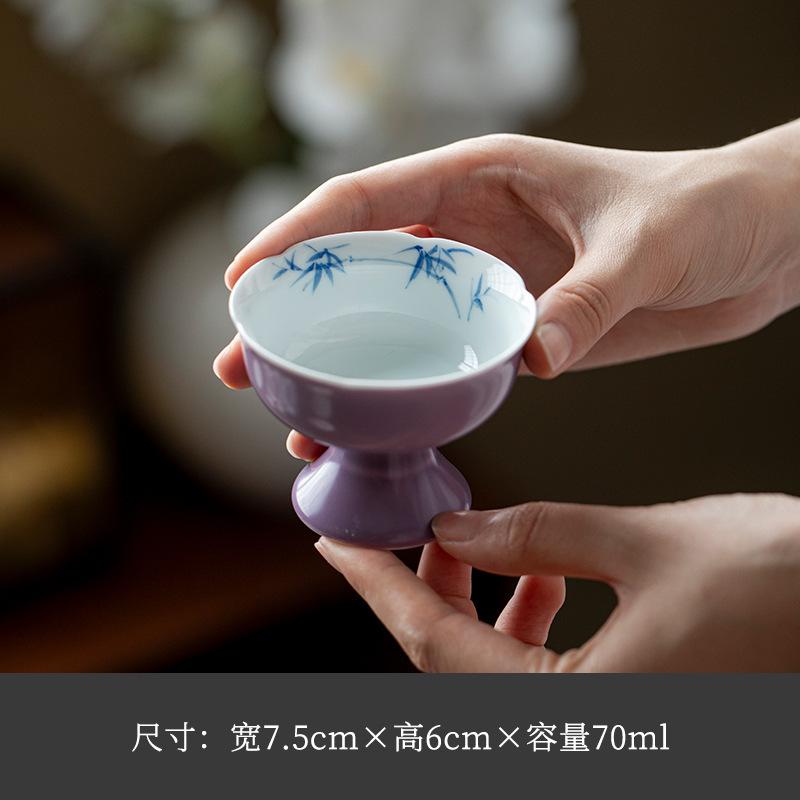 

2pc/lot Hand-painted Purple Bamboo High Foot Teacup Luxury Tea Bowl Mug Tea-tasting Fragrance Cup Jianzhan Master Cup Craft 70ml