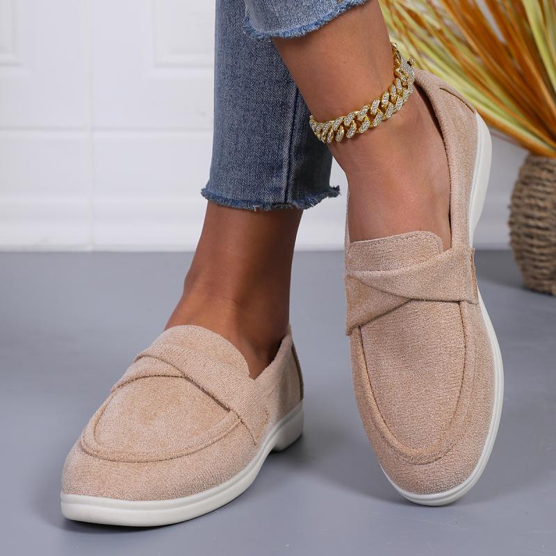 Fashion Fashion Pleated Strap Suede Loafers Shoes Women 2025 Summer Round Toe Low Heel Slip On Casual Shoes Soft Sole Holiday Pumps