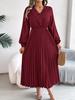 Dames Elegante Europese Stijl V-hals Kant Hoge Taille Lange Mouwen Geplooide Maxi Jurk