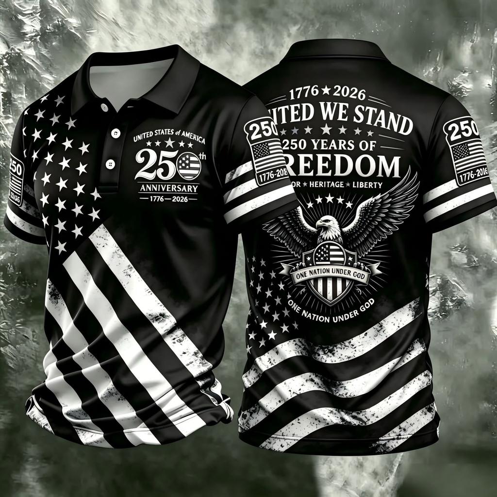Patriotic Short-Sleeve Polo: US 250th Anniversary Freedom