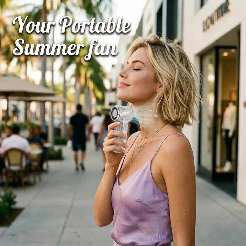Sparkling Mini Cooling Fan Long-Lasting Portable Hand Fan Rhinestone Handheld Fan Travel Use