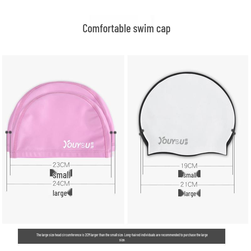 Waterproof Adult Swim Cap with Ear Protection for Long Hair - Unisex Silicone, Large Size