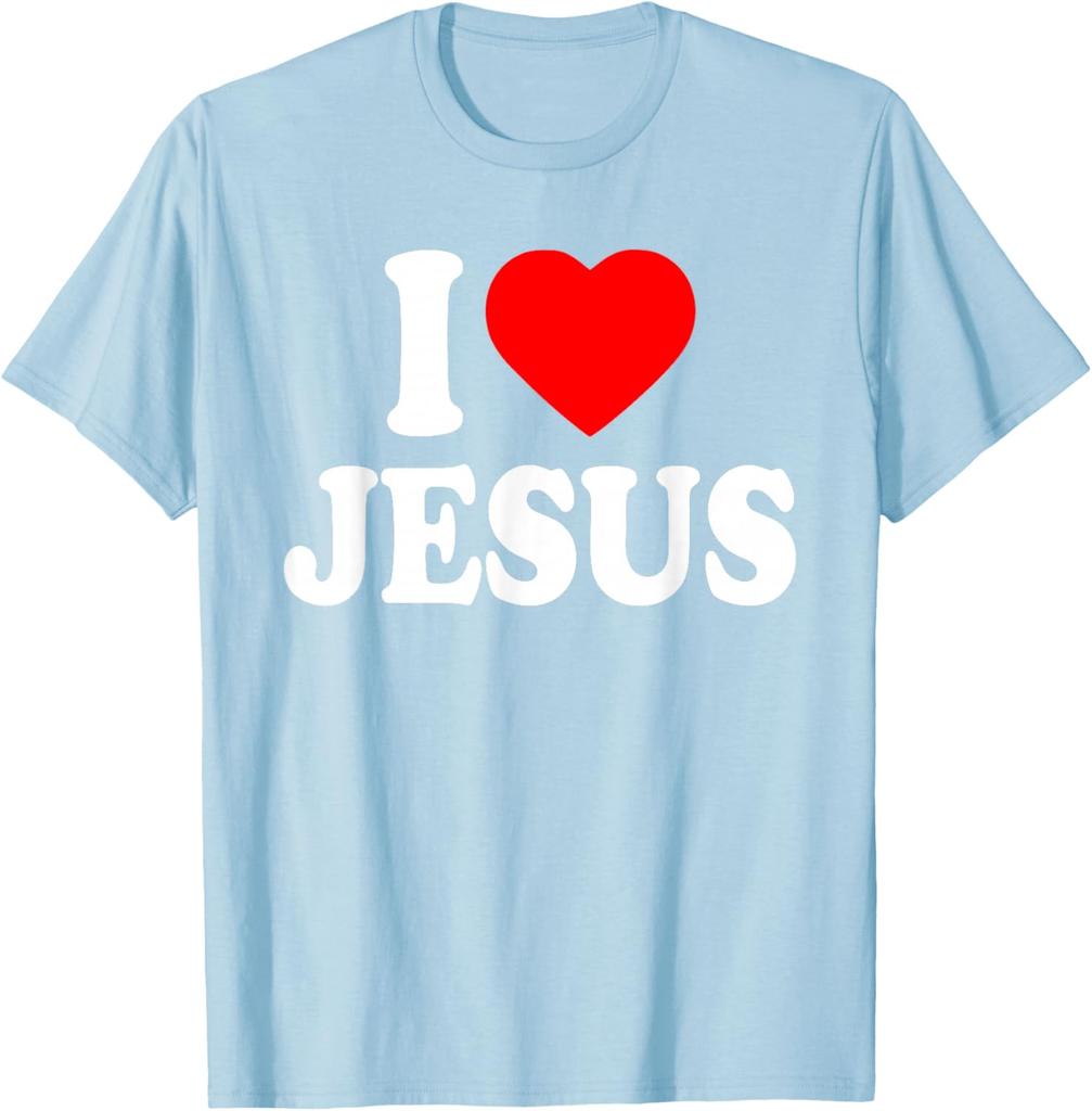 I Love Jesus Graphic Print Men's Short Sleeve Cotton T-Shirt Casual Trip Tee