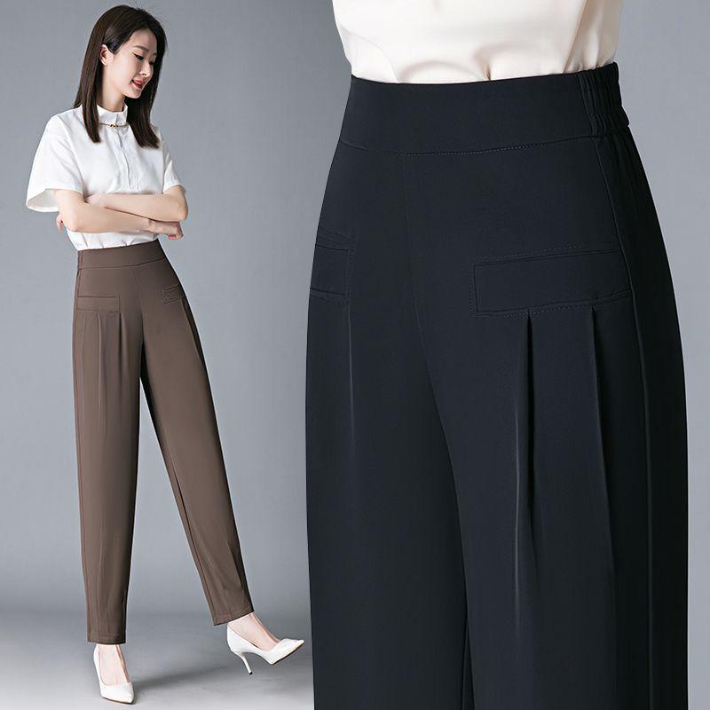 

Женские гаремные брюки из ледяного шелка с высокой посадкой - Лето 2025: Легкий, Свободный, Стройнящий, Повседневный стиль с длиной до щиколотки Triple Extra Large чёрный