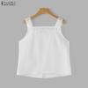 ZANZEA Women Lace Splice Square Collar Summer Casual Sleeveless Vest Tops