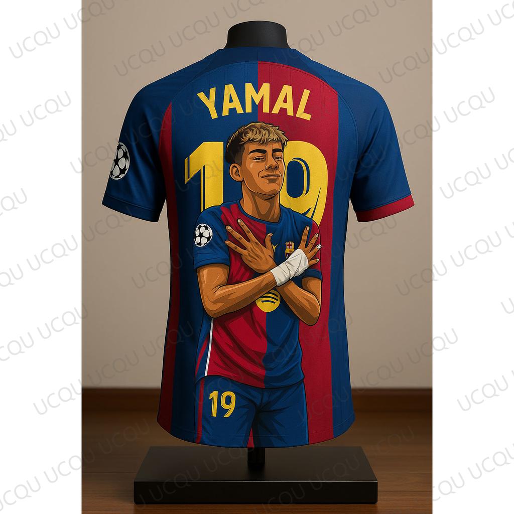 Camisa de Desenho Animado Yamal #19 Impressa em 3D Camisa de Futebol Edição de Fã Vermelho Azul Kit de Futebol Estilo Streetwear Limitado