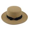 White new wool top hat bow flat top gentleman's hat versatile jazz hat casual woolen hat felt hat