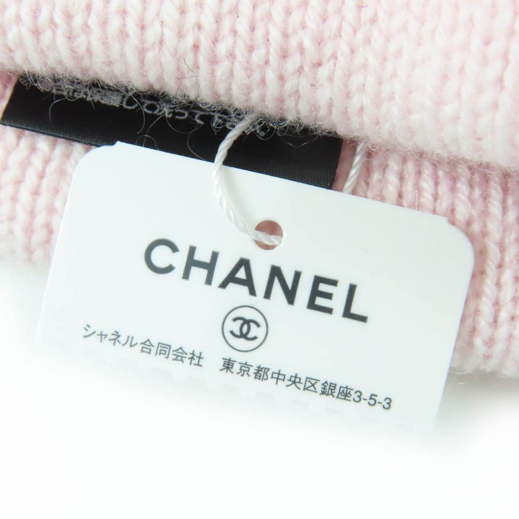 Pristine CHANEL Knit cap COCO Mark Heart Rhinestone pink cashmere Women Used