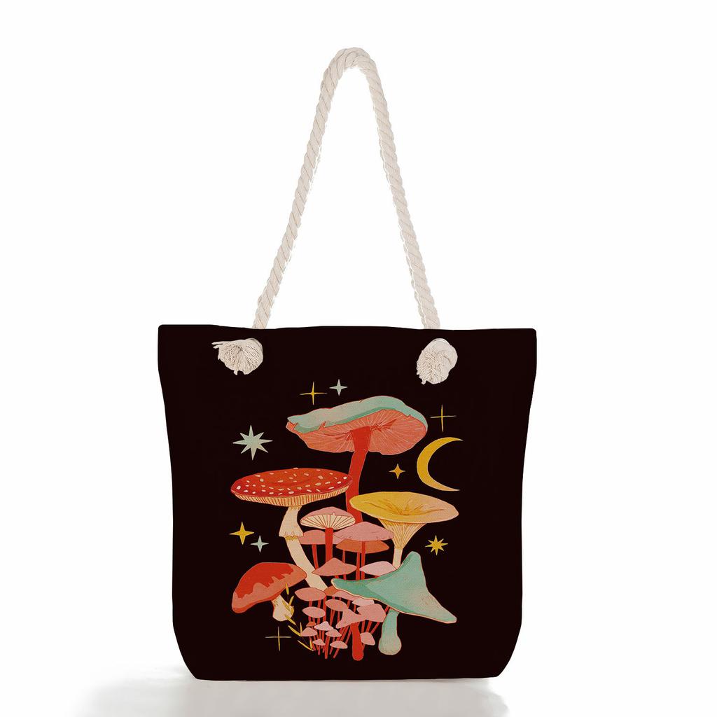 Multifunctional Mushroom Butterfly Printed Thick Rope Shoulder Beach Bag Casual large capacity handbag 7616