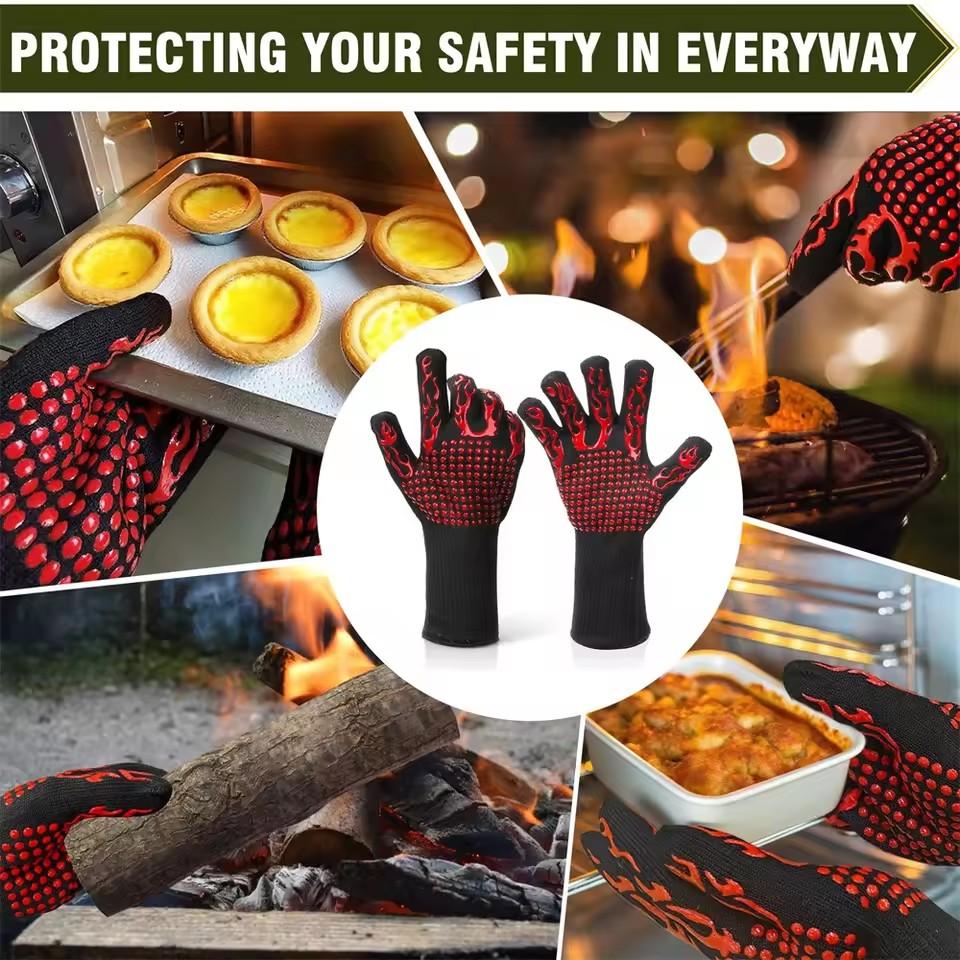 Non-slip Fireproof Microwave Oven Gloves Extreme Heat Resistant Oven Mitts 300-500 Centigrade Flame Retardant BBQ Fire Gloves