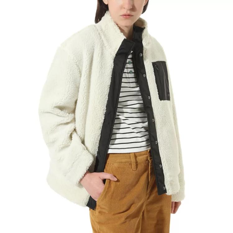 Vans Warm Colorblock Fleece Collar Jacket Women Outerwear Beige VN0A53LOFS8