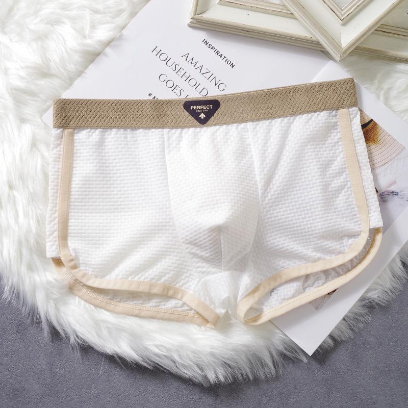 Summer Ice Silk Thin Men's Underwear Checkered Texture Simple Solid Color Men's Sports Home Flat Pants