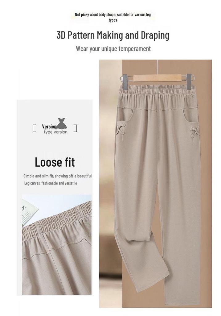 Mom's Lightweight High-Waisted Pants for Middle-Aged & Elderly Women - Elastic Waist, Straight Leg, Casual Fit