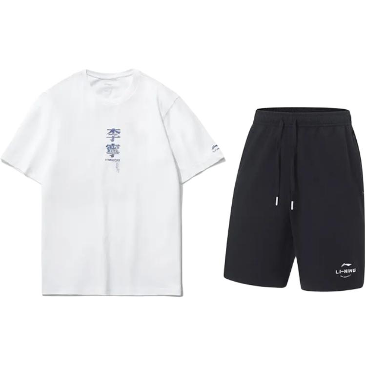 Li Ning Theme Floral Print Round Neck Pullover Short Sleeve T-Shirt Fashion Skin-Friendly Versatile Shorts Casual Sports Set AHSU971-2+AKST543-3